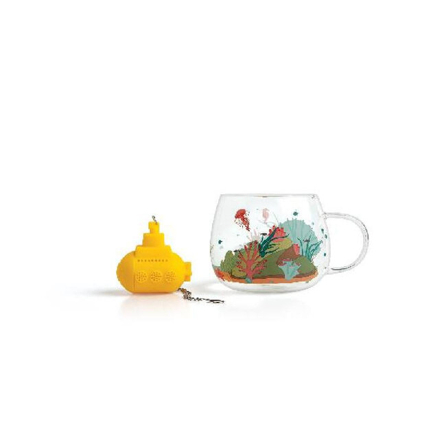 Ototo Yellow Submarine Theefilter & Theeglas Set – Siliconen Thee-ei Onderzeeër met Hittebestendig Glas