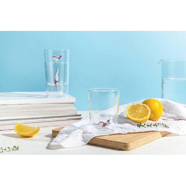 Ototo Deep Dive Glazen Set van 3 – Stapelbare Waterglazen & Sapglazen met Speels Duiker Design