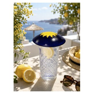 Glasparasol Blauw met Zon – Drinkglas Afdekker (1 stuk)