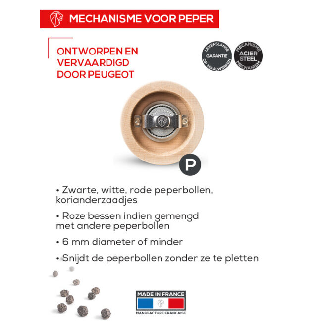 Peugeot Pepermolen Festival Graphite 22 cm – Vervaardigd uit Hoogwaardig Hout – Gehard Stalen Pepermaalwerk