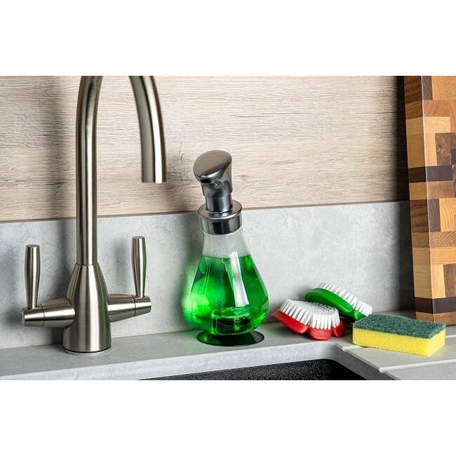 Cuisipro Schuimpompje Chroom 390 ml – Luxe Zeepdispenser voor Schuimzeep – Bespaart tot 75% Zeep – Met Zuignap