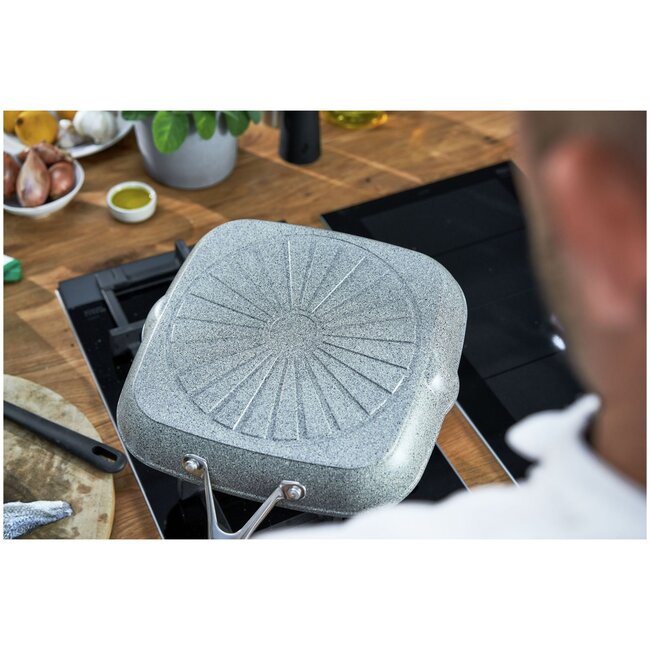Salina Grillpan 28 x 28 cm – Granitium Ti-X Antiaanbaklaag – Radiant Inductiebodem – RVS Handgreep