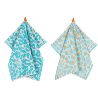 Vaat Amsterdam Cadeauset Thee- & Keukendoek - Turquoise / Orange - Leopard 2