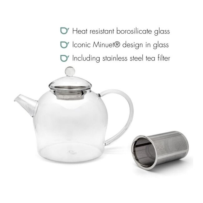 Bredemeijer Hoogwaardig Borosillicaatglas Theepot Minuet Santhee met RVS Filter – 1,2 Liter