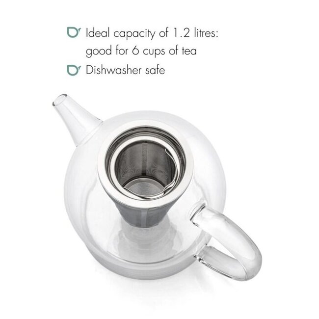 Bredemeijer Hoogwaardig Borosillicaatglas Theepot Minuet Santhee met RVS Filter – 1,2 Liter