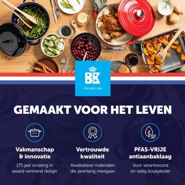 BK Blue Label Hapjespan met Glasdeksel – 24 cm - PFAS-vrije anti-aanbaklaag