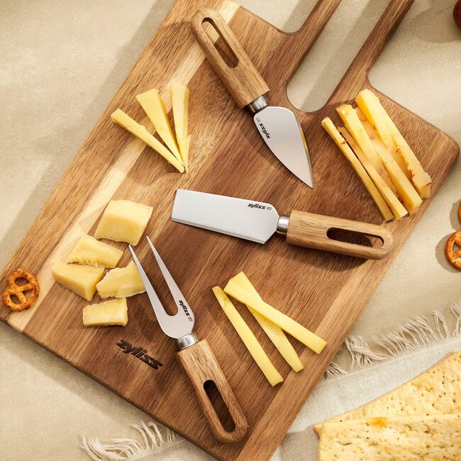 Zyliss Artisan Messenset voor Kaas 3-delig – RVS met Acciahouten Handvat - 5 jaar garantie