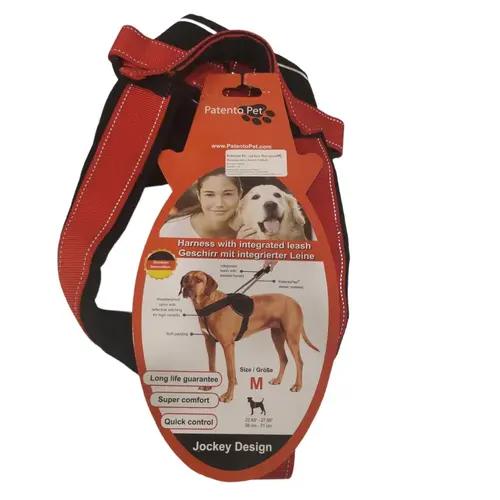 Patento Pet Jockey Harness with integrated long leash red