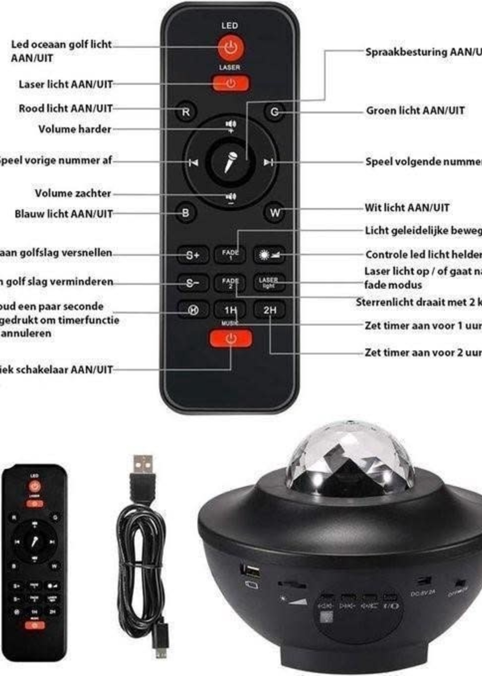 MF MF Sterren Projector - Star Sky - Galaxy Projector - Nachtlamp - Sterrenhemel - 10 Kleur lichtstanden - inclusief afstandsbediening