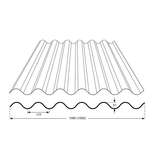 110 x 214 cm Golfplaat Polycarbonaat Transparant Type F 177/51 Enkelwandig
