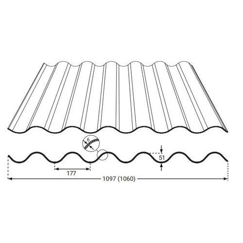 110 x 122 cm  Golfplaat Polycarbonaat Transparant Type F 177/51 Driewandig