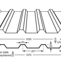 107 x 400 cm  Profielplaat Polycarbonaat Transparant Type 207/35 Enkelwandig