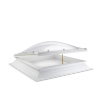 Enkelwandige, opaal lichtkoepel van acrylaat 120 x 120 cm (vierkant) met ventilatieopstand