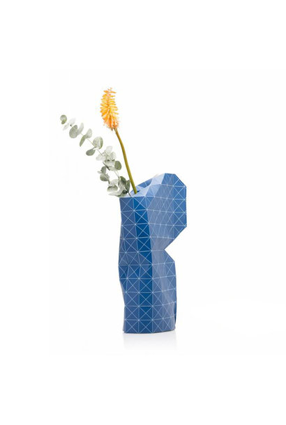 Paper Vase Cover Grid Blue