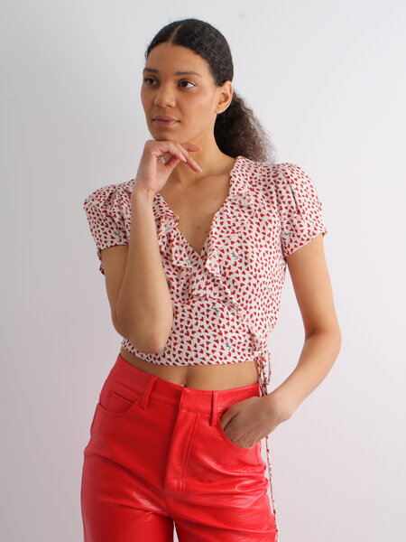 Rotate Printed Frill Wrap Top