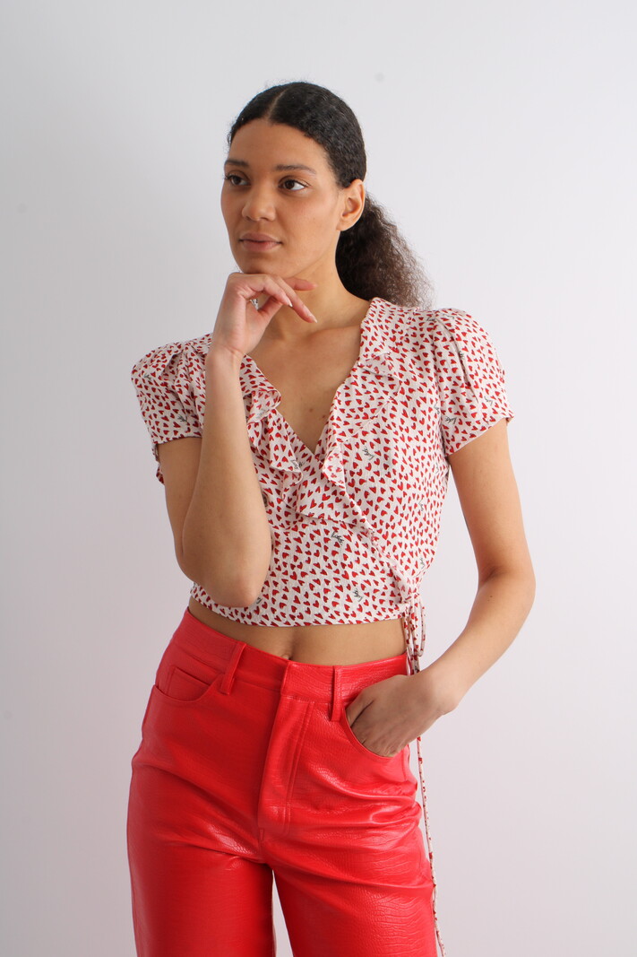 Rotate Printed Frill Wrap Top