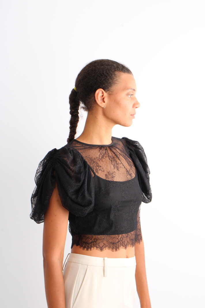 Rotate Lace Puff Sleeve Top