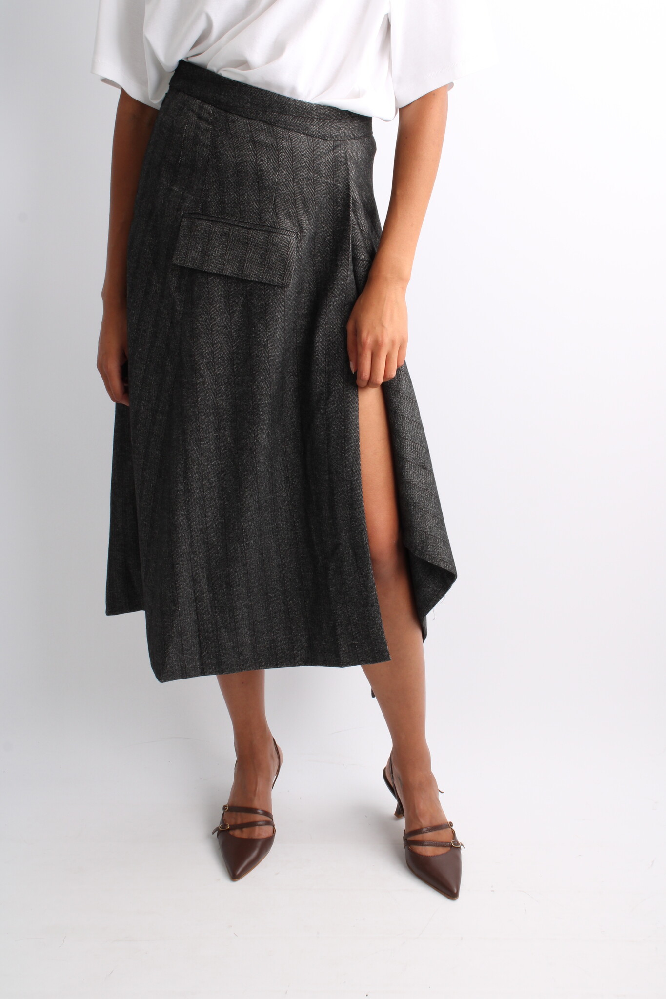 Remain Striped Draped Skirt