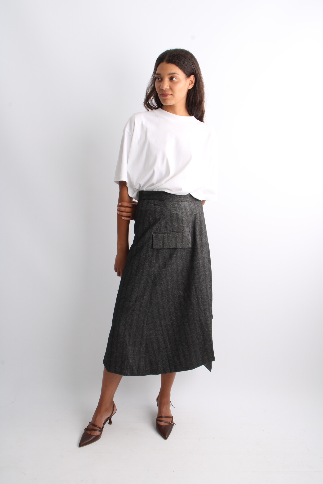 Remain Striped Draped Skirt