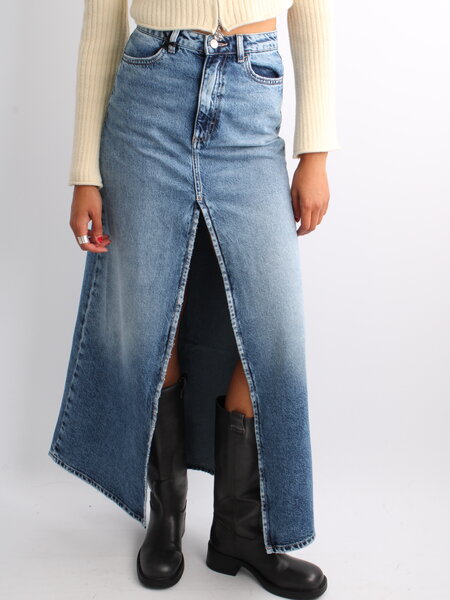 Icon Denim Lara Long High Rise Denim Skirt