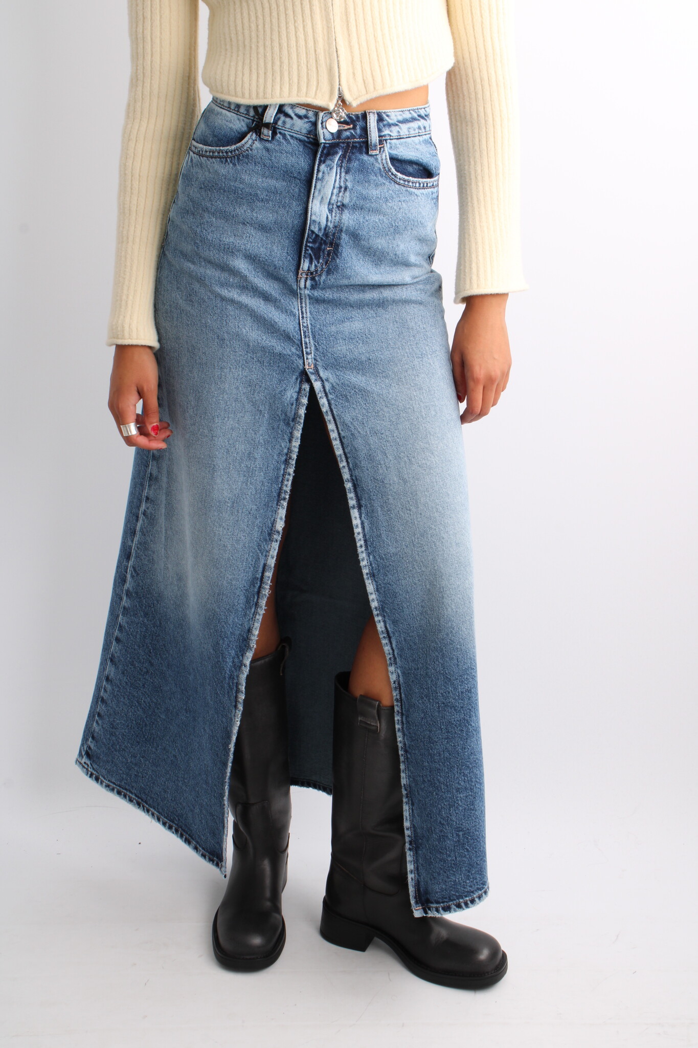 Icon Denim Lara Long High Rise Denim Skirt