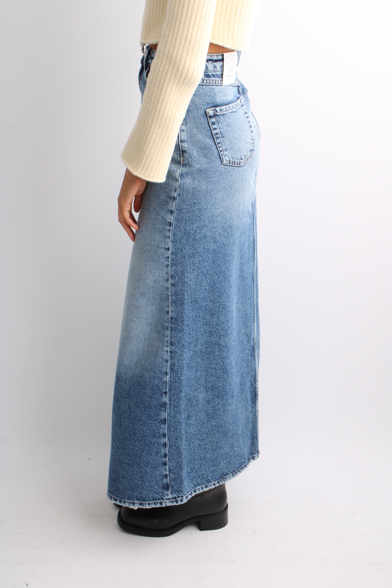 Icon Denim Lara Long High Rise Denim Skirt