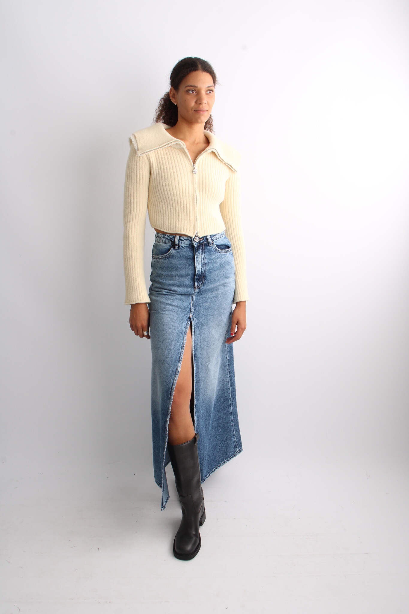 Icon Denim Lara Long High Rise Denim Skirt