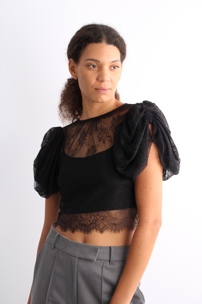 Rotate Lace Puff Sleeve Top