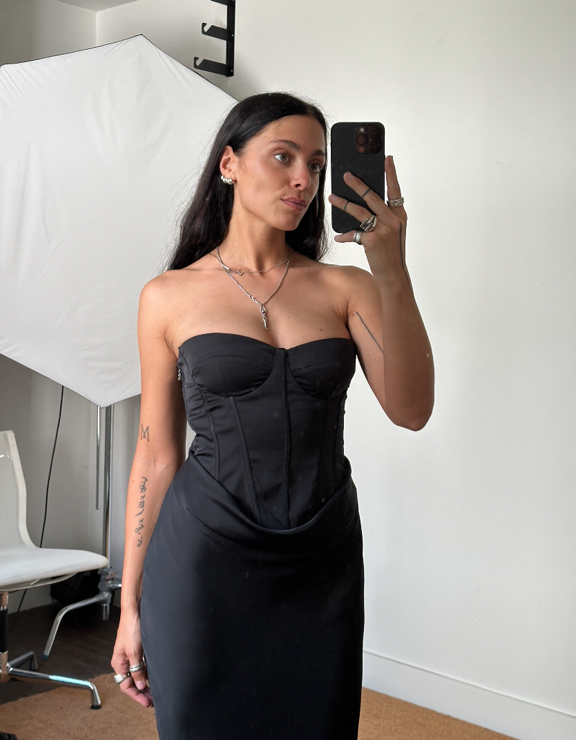 Rotate Satin Corset Maxi Dress