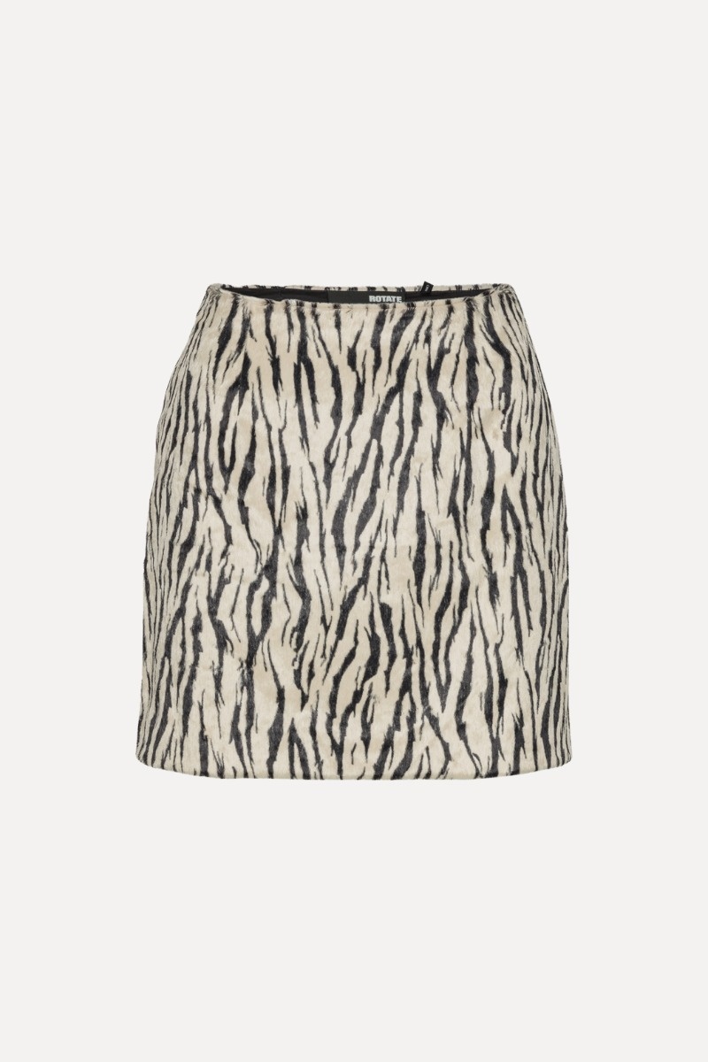 Rotate Printed Faux Fur Skirt