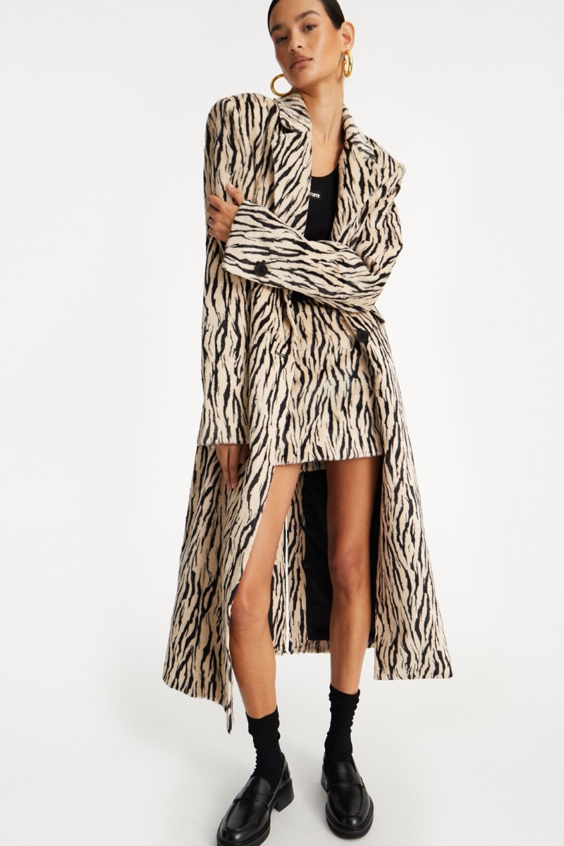 Rotate Printed Faux Fur Skirt