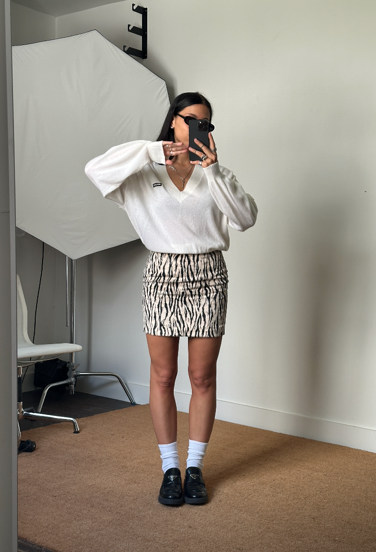 Rotate Printed Faux Fur Skirt