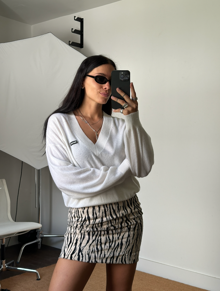 Rotate Printed Faux Fur Skirt