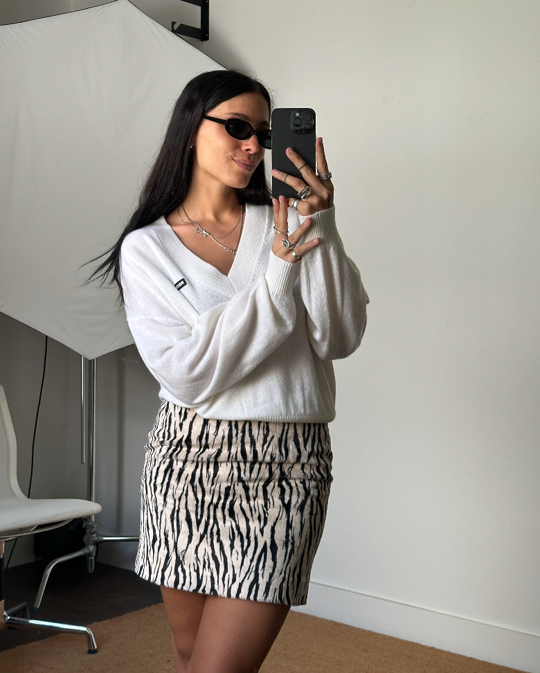 Rotate Printed Faux Fur Skirt