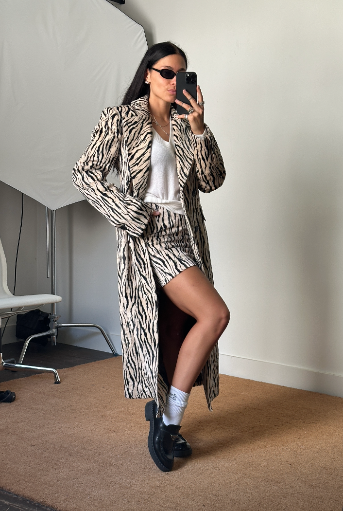 Rotate Printed Faux Fur Skirt