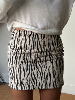 Rotate Printed Faux Fur Skirt