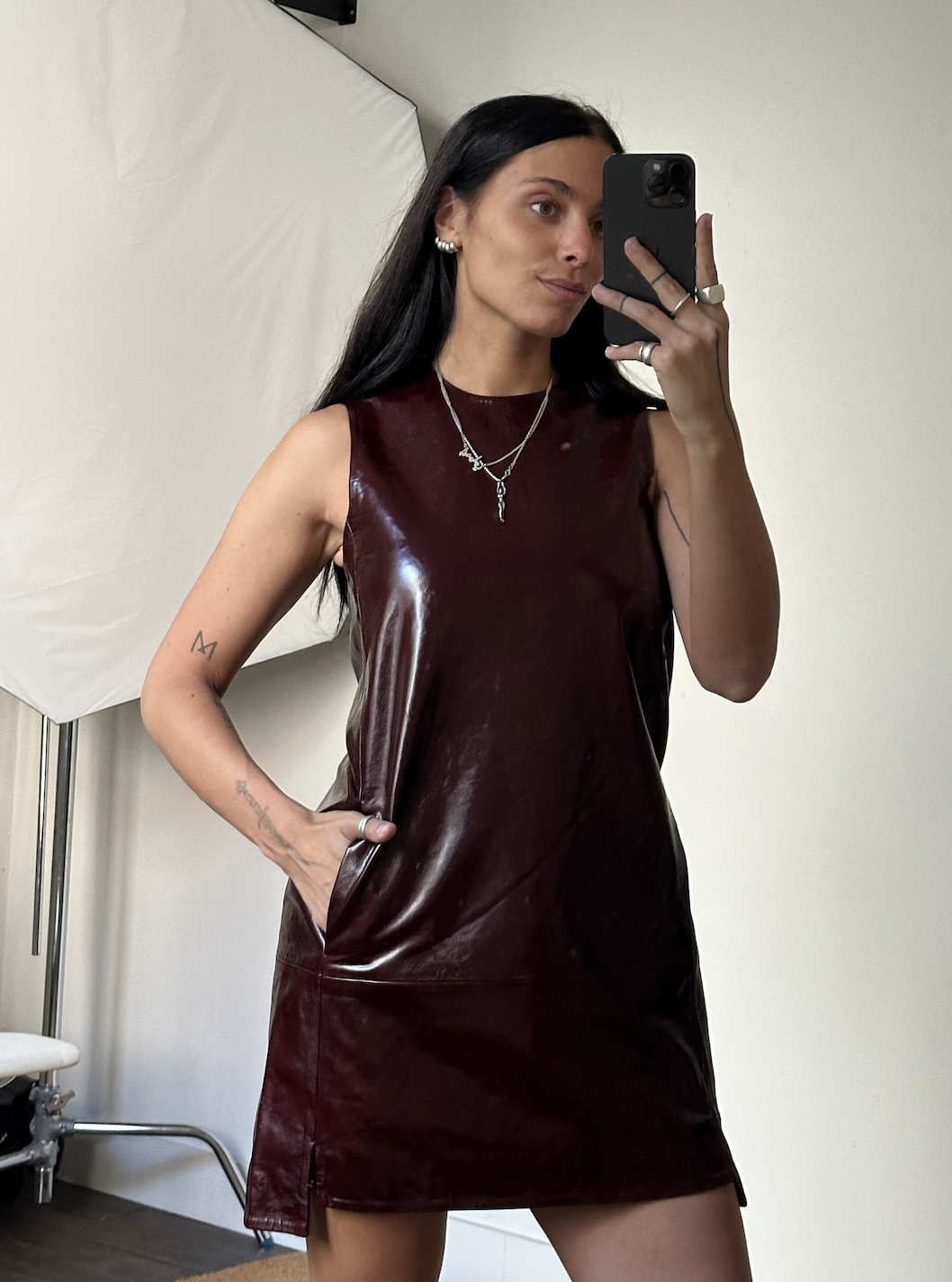 Rotate Mini Leather Dress