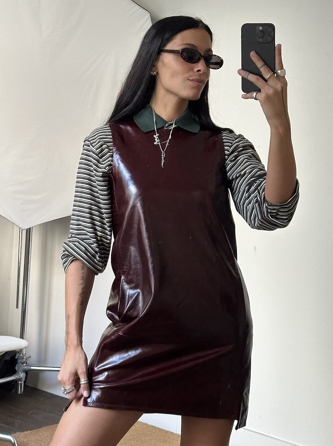Rotate Mini Leather Dress