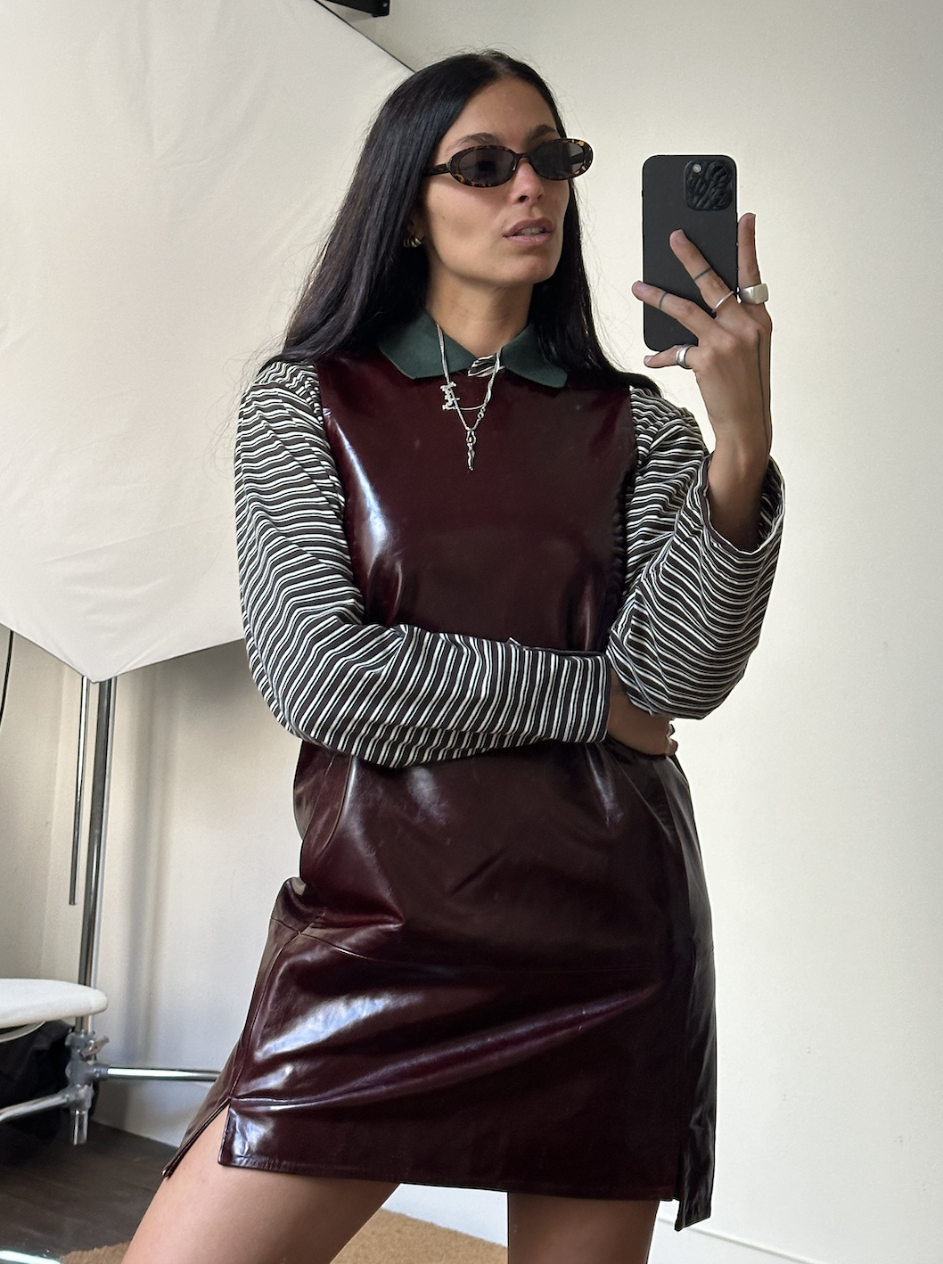 Rotate Mini Leather Dress