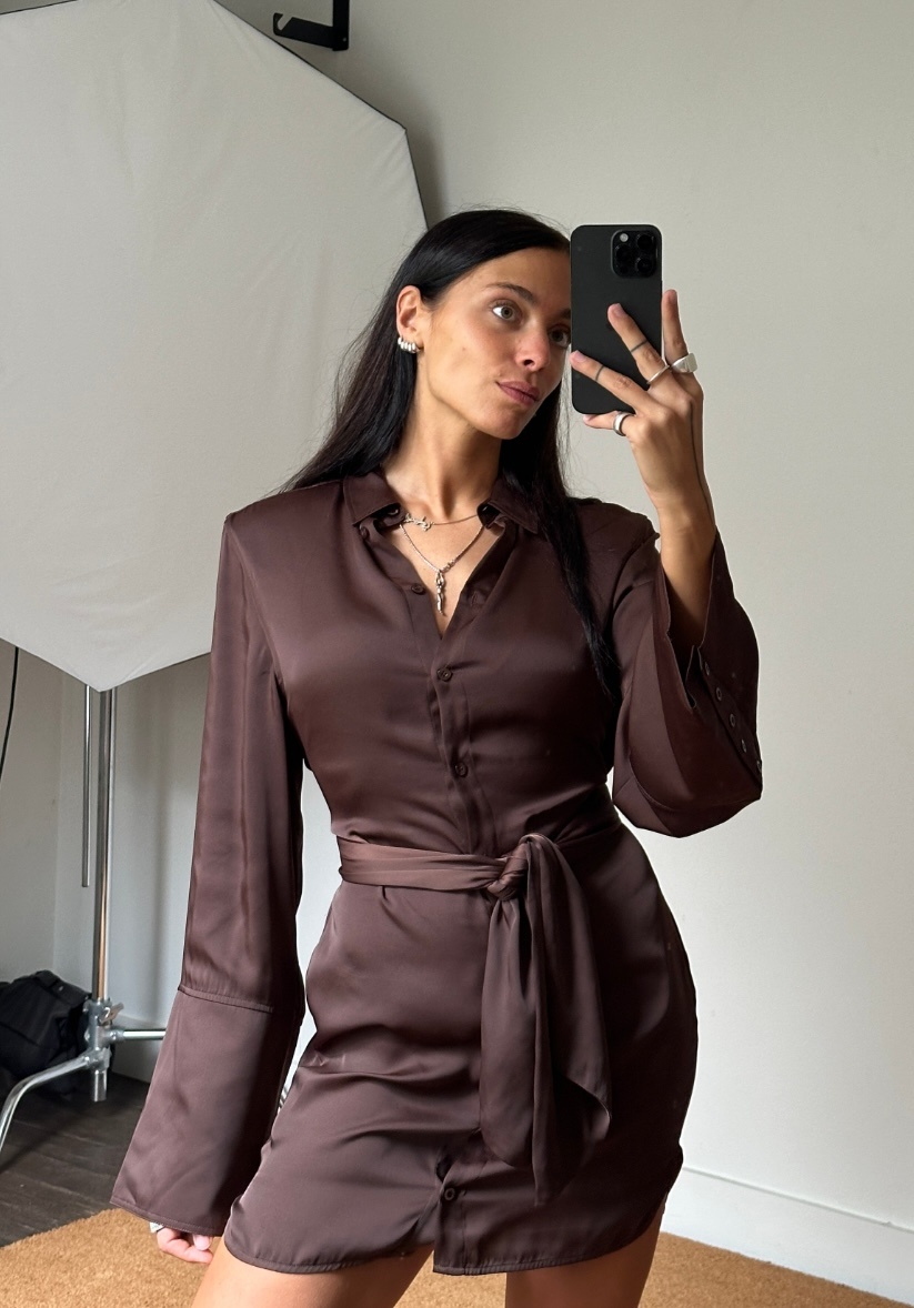 Rotate Satin Tie Shirt Dress