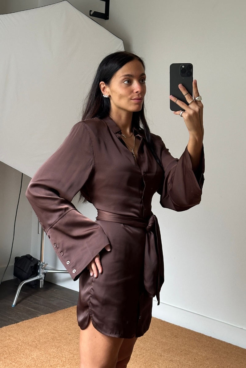 Rotate Satin Tie Shirt Dress