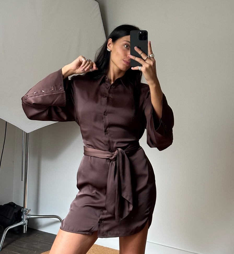 Rotate Satin Tie Shirt Dress