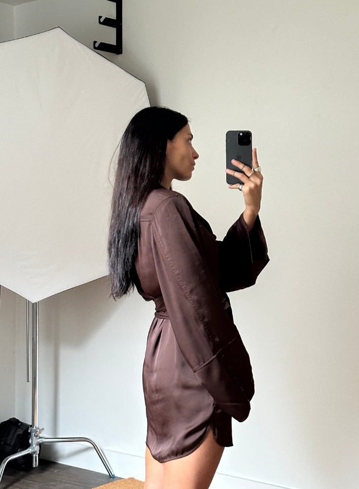 Rotate Satin Tie Shirt Dress