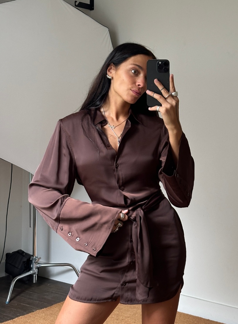 Rotate Satin Tie Shirt Dress