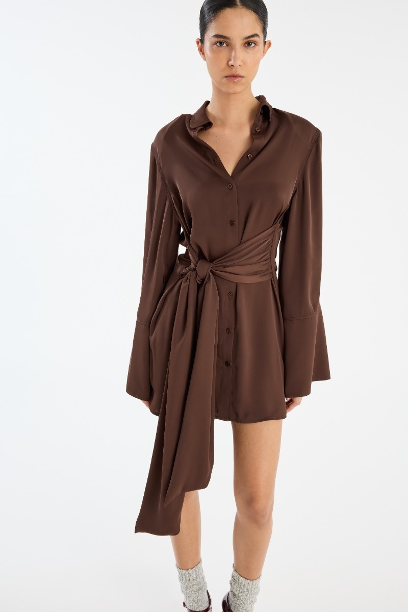 Rotate Satin Tie Shirt Dress