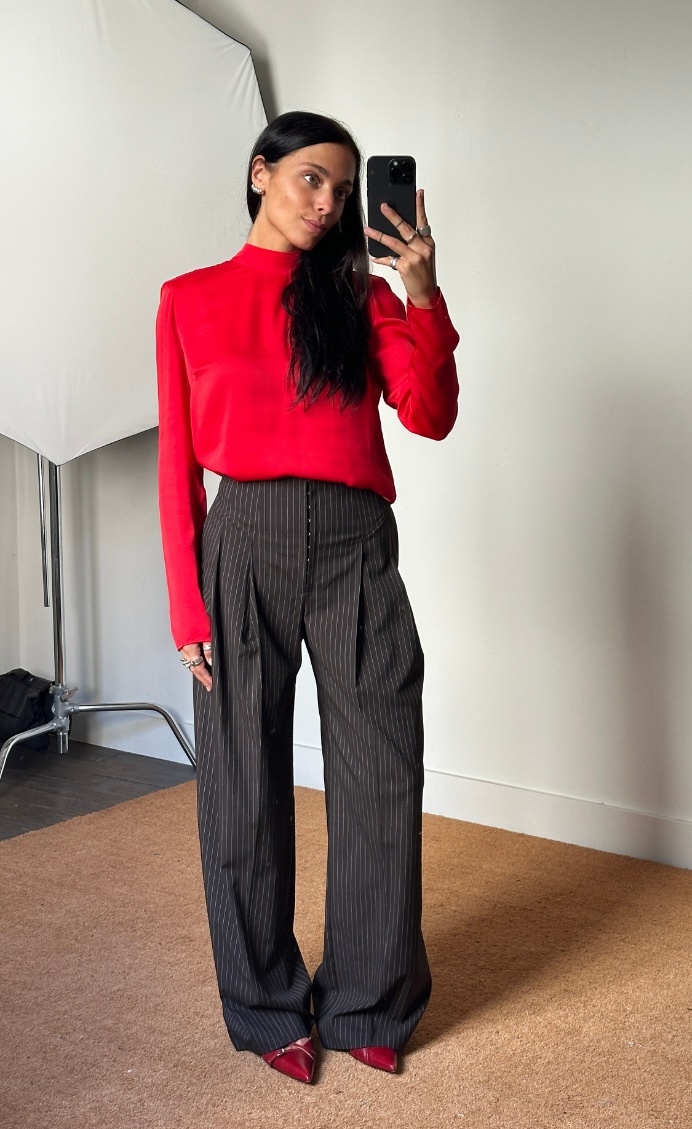 Rotate Pinstripe Wide Leg Trousers