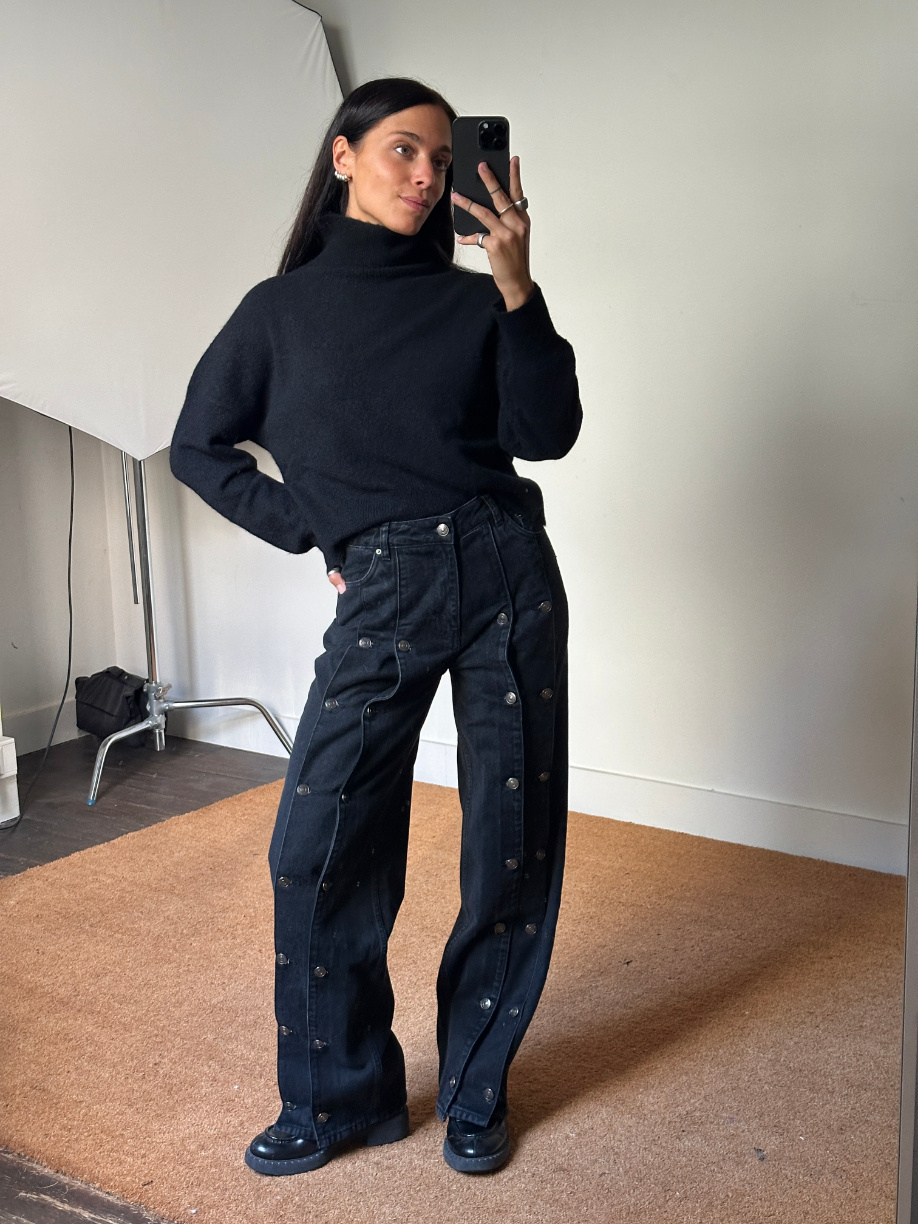 Rotate Button Detail Wide Trousers