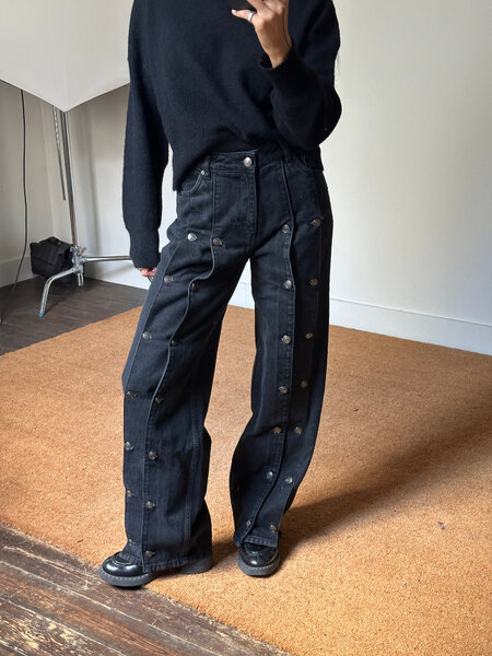 Rotate Button Detail Wide Trousers
