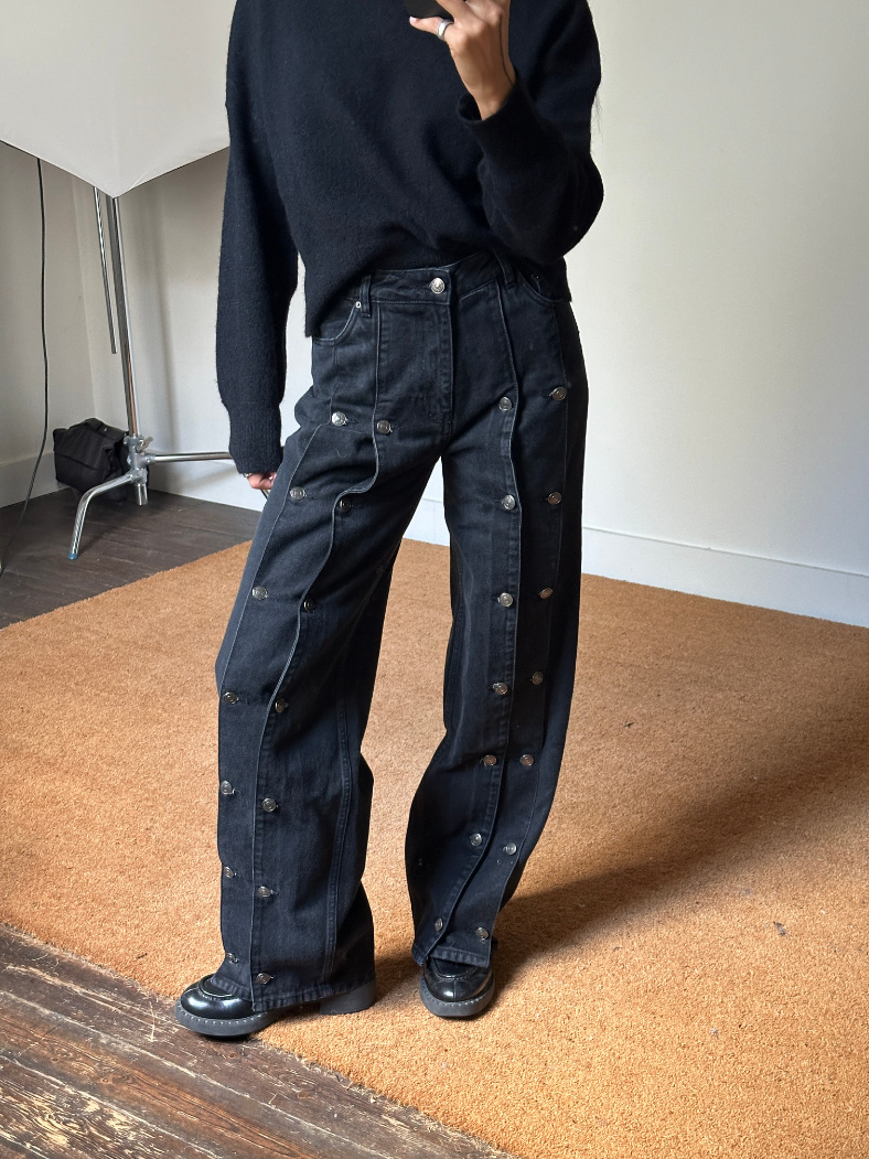 Rotate Button Detail Wide Trousers