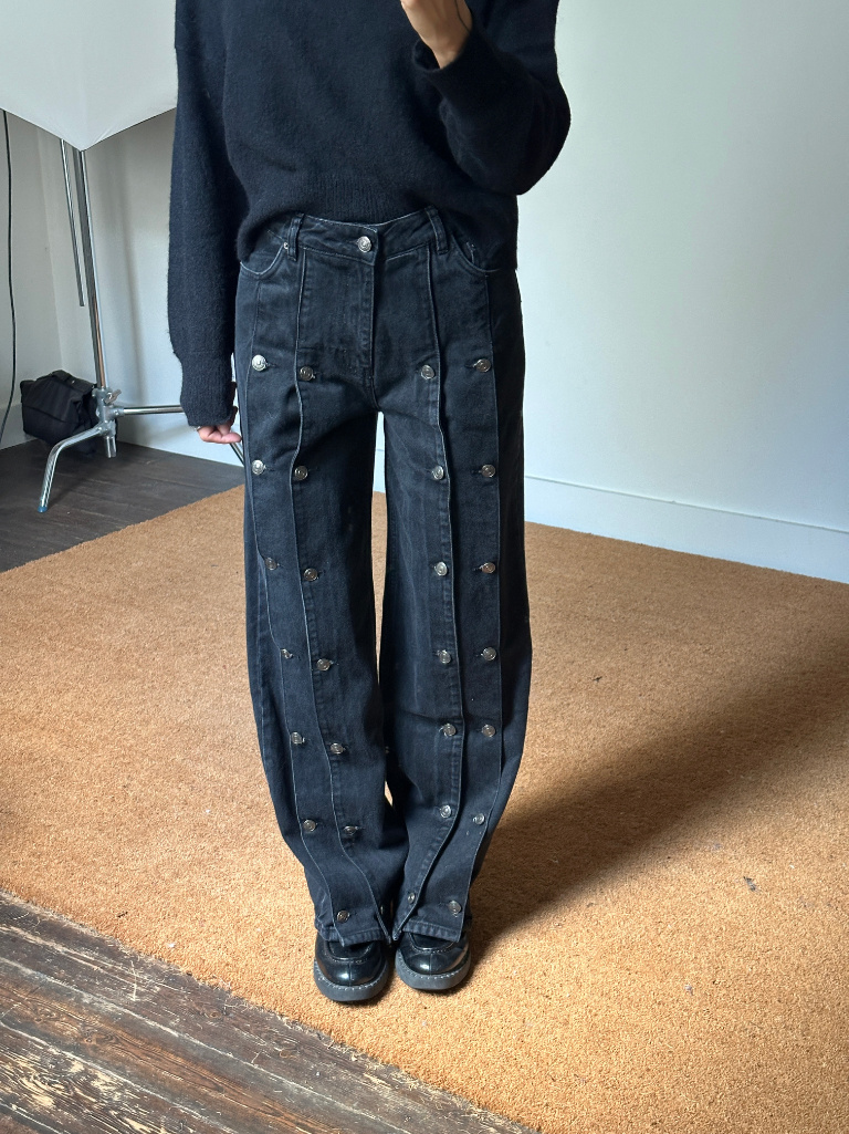 Rotate Button Detail Wide Trousers